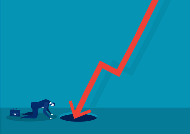 Szomorú üzletember nem sikerül elesni piros nyíl grafikon pénzügyi válság  - Vektor, kép