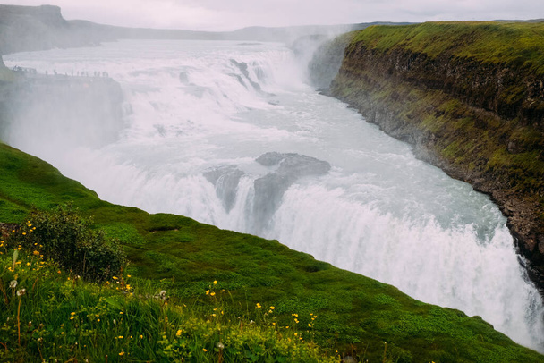 view of the big Gullfoss waterfall in Iceland in summer - Photo, Image