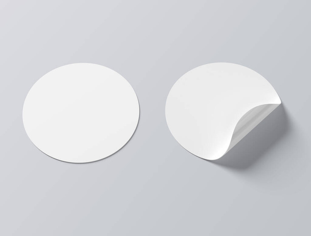 Circular shaped sticker mockup isolated on grey background 3D rendering - Valokuva, kuva