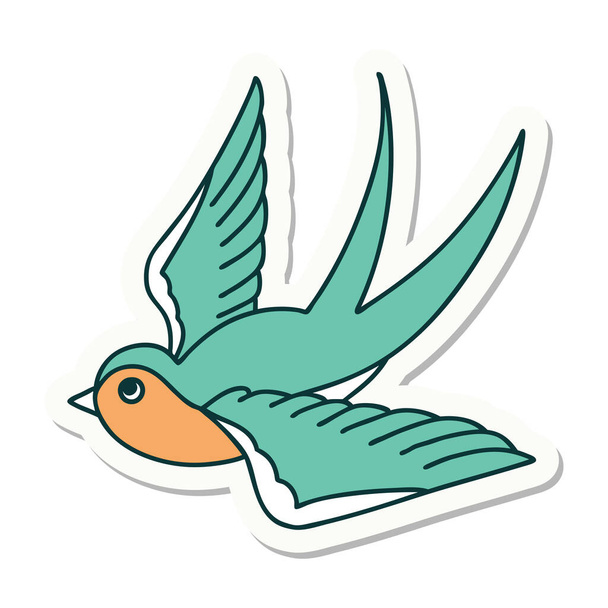 sticker of tattoo in traditional style of a swallow - Vector, Image
