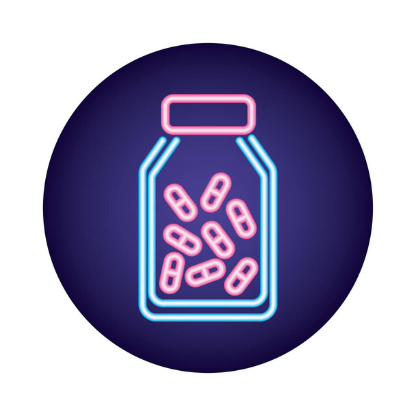 pot with capsules drugs neon style icon - Vector, Image