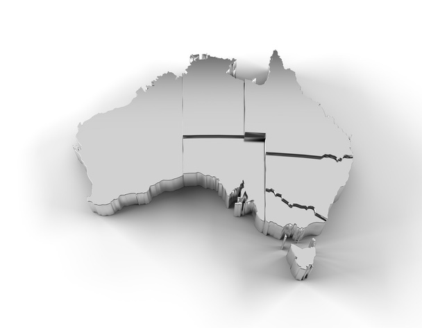 Avustralya harita 3d gümüş Birleşik kademeli ve kırpma yolu ile - Fotoğraf, Görsel