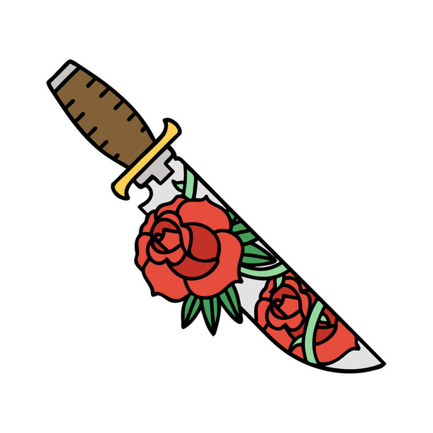 tattoo in traditional style of a dagger and flowers - ベクター画像