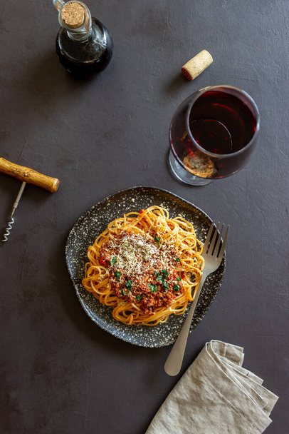 Italian pasta bolognese. Spaghetti. National cuisine Recipe Rustic - Foto, Imagem