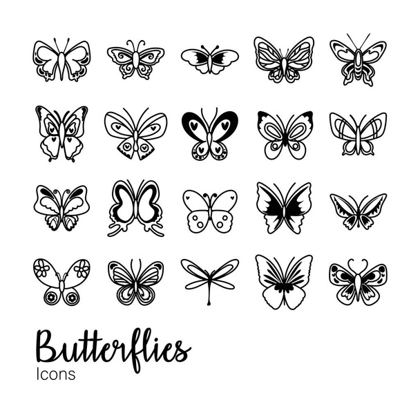 bundle of butterflies set icons - Vector, Image