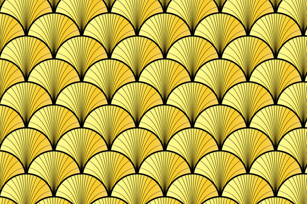 Goldene Art-Deco-Stil Vintage Fan-Muster Hintergrund - Vektor, Bild
