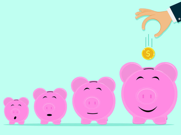 Münze fällt auf Sparschwein-Ikone Ersparnisse und Investitionen sind der Reichtum des Wachstums - Vektor, Bild