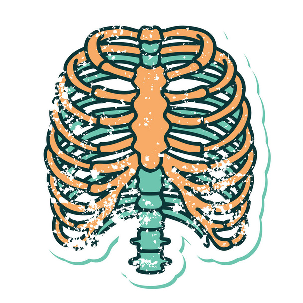 iconic distressed sticker tattoo style image of a rib cage - Vector, Image