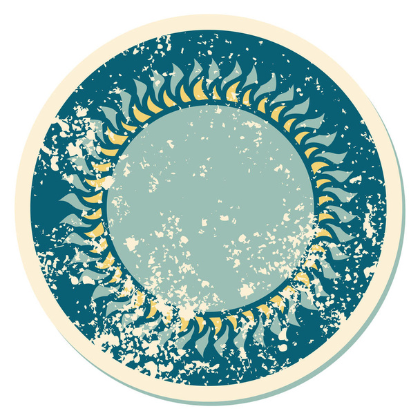iconic distressed sticker tattoo style image of a sun - Vector, Image