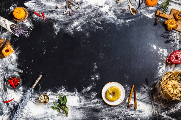 composition of meal ingredients on a black background - Foto, immagini