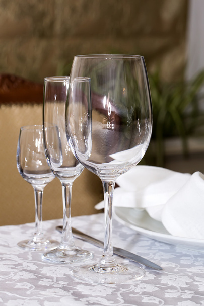 Table ware glass glasses and fresh flowers - Фото, зображення