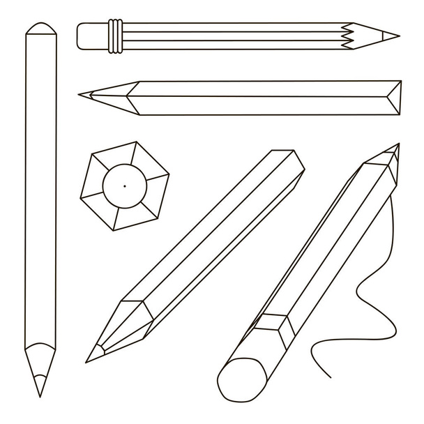 Set of stylized realistic pens and pencils isolated on white, vector illustration - Vector, imagen
