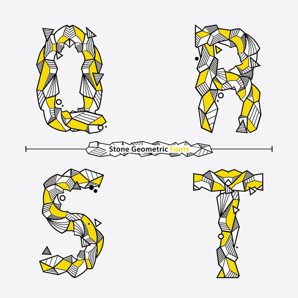 Vector grafisch alfabet in een set Q, R, S, T, met Neo Memphis Geometric Rock Stone lettertypen stijl - Vector, afbeelding