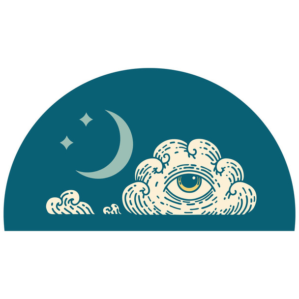 Ay yıldızlarının ve bulutların ikonik dövme şekli - Vektör, Görsel