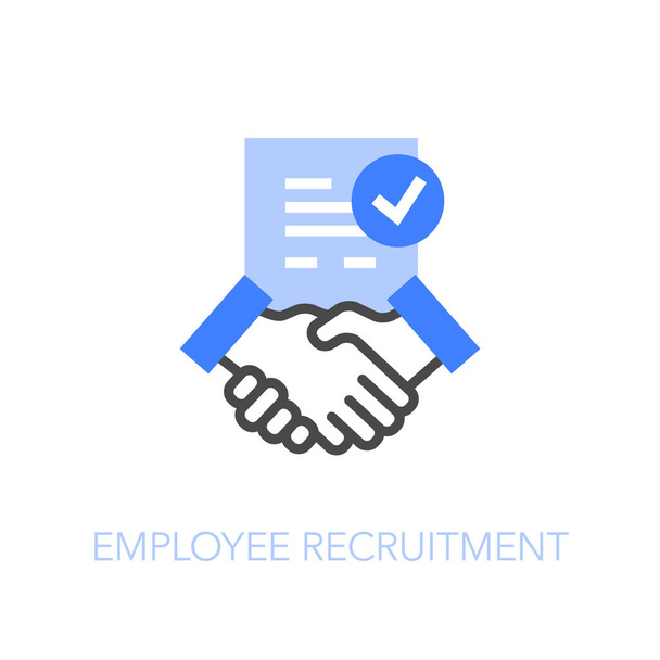 Symbol rekrutacji pracowników z uściskiem dłoni i zatwierdzoną umową. Łatwy w użyciu na swojej stronie internetowej lub prezentacji. - Wektor, obraz