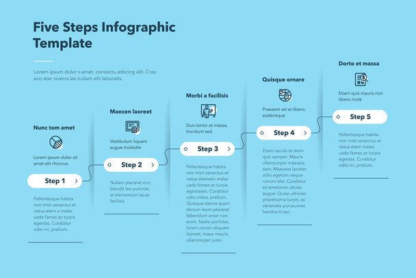 Plantilla de infografía de progreso empresarial moderna con cinco pasos sucesivos: versión azul. Fácil de usar para su sitio web o presentación
. - Vector, imagen