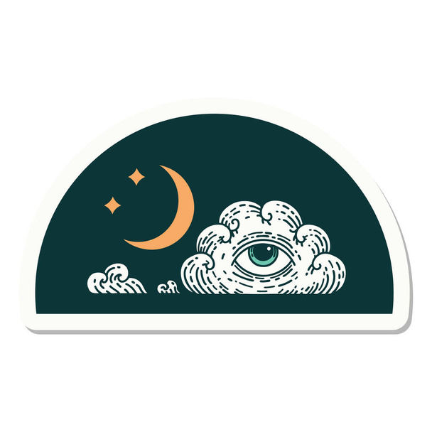 Tätowiersticker im traditionellen Stil von Mondsternen und Wolke - Vektor, Bild