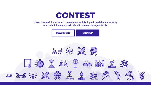 Contest Sport Activity Landing Web Page Header Banner Template Vector. Box And Run, Arm Wrestling And Tug Of War Contest, Champion Cup, Medal And Award Illustrations - Vector, Image