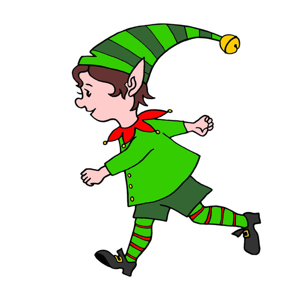 Cute little Christmas Elf Boy. New year and Xmas characters. Simple color illustration for greeting cards, calendars, prints, children's book. - Photo, Image