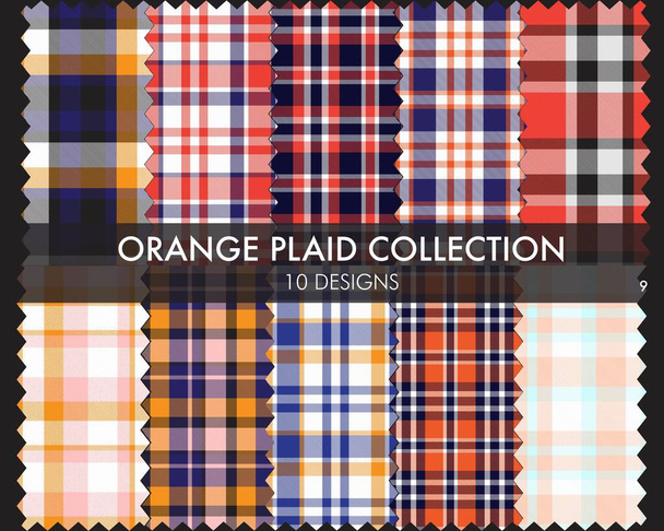 Die nahtlose Tartan-Kollektion Orange Plaid umfasst 10 Designs, die sich für Modetextilien und Grafiken eignen - Vektor, Bild