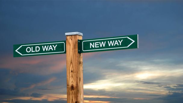 Strada firmare la direzione Wy a New Way vs Old Way - Foto, immagini