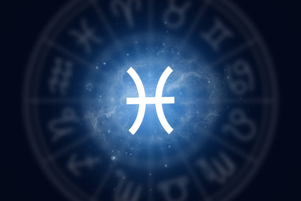 Zodiac σημάδι Ιχθείς σε ένα φόντο του έναστρου ουρανού. Εικόνα για ωροσκόπιο. - Φωτογραφία, εικόνα