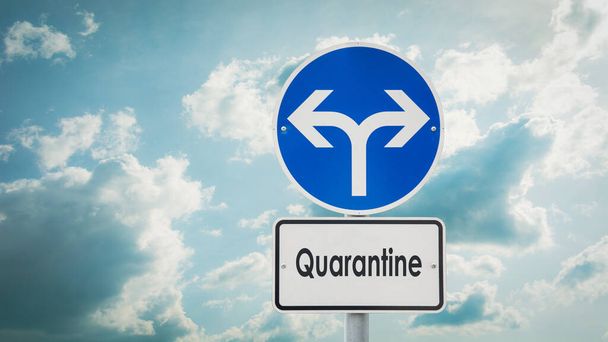 Street Sign de weg naar quarantaine versus Virus - Foto, afbeelding