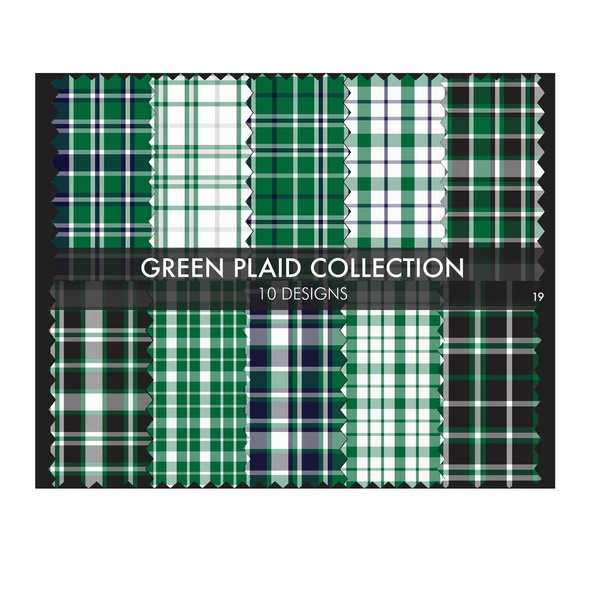 Green Plaid tartan płynny wzór kolekcja zawiera 10 wzorów nadaje się do mody tekstyliów i grafik - Wektor, obraz