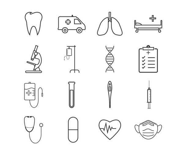 Ilustración vectorial, diseño plano. Icono médico de atención médica conjunto
 - Vector, Imagen