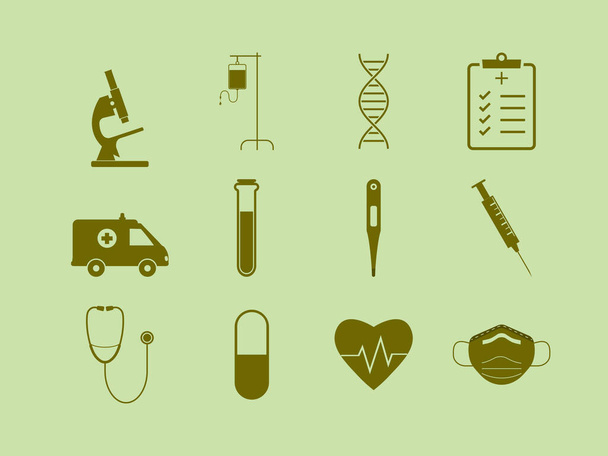 Vektor-Illustration, flaches Design. Medizinisches Symbolset im Gesundheitswesen - Vektor, Bild