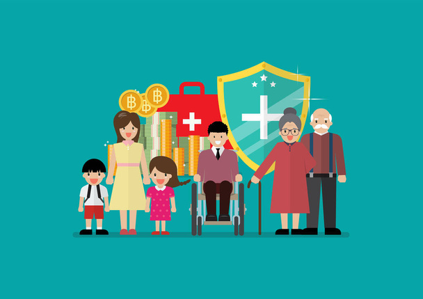 Szociális jóléti szolgáltatások idős és fogyatékkal élő gyermekek számára. Vektorillusztráció - Vektor, kép