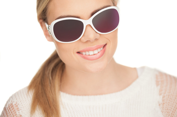 young blond woman with sunglases, - Фото, зображення