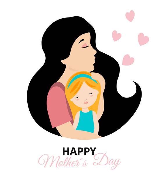 Carte de la fête des mères. Embrassé mère et filles. vecteur isolé
 - Vecteur, image