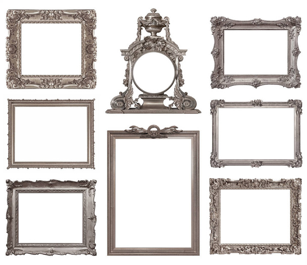 Set of silver frames for paintings, mirrors or photo isolated on white background - Photo, Image