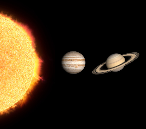 Los planetas de gas Júpiter y Saturno
 - Foto, imagen