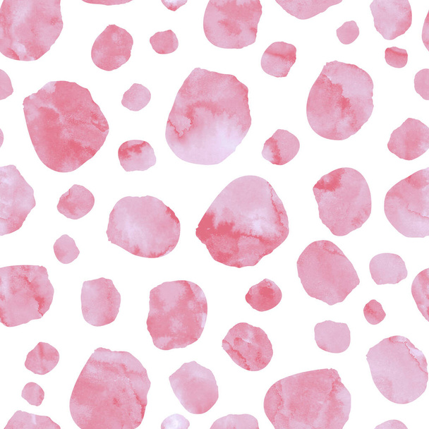 Pink watercolor dots texture raster seamless pattern in pastel colors on white background. Surface pattern design for fabric, wallpaper, scrapbooking or background. - Photo, Image