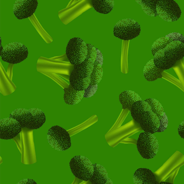 Realistic 3d Detailed Green Fresh Broccoli Seamless Pattern Background. Vector - Wektor, obraz