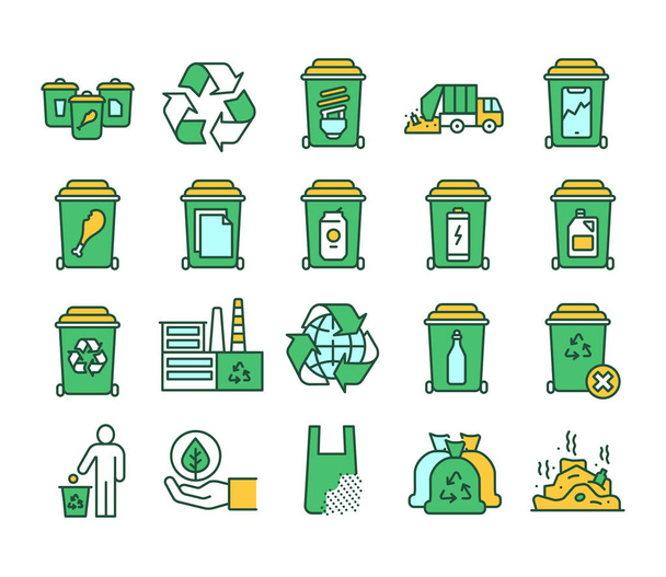 Recycling color line icons set. Garbage sorting. Zero waste lifestyle. Pictograms for web page, mobile app, promo. - Vector, Image