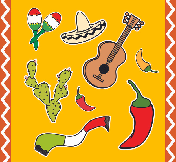traditional mexican elements cartoon collection in vector format  - Vecteur, image