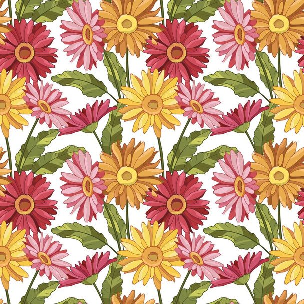 seamless pattern with gerbera flowers, wallpaper and fabric ornament, wrapping paper, background for different designs, scrapbooking - Vector, Image