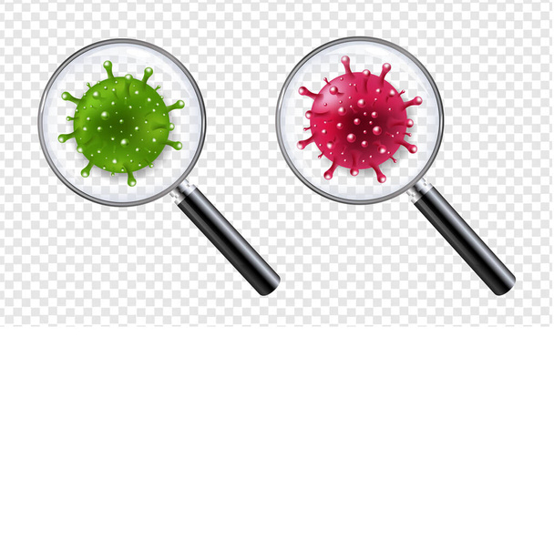 Μεγεθυντές ρυθμισμένοι με απομονωμένο διαφανές φόντο του Coronavirus - Διάνυσμα, εικόνα