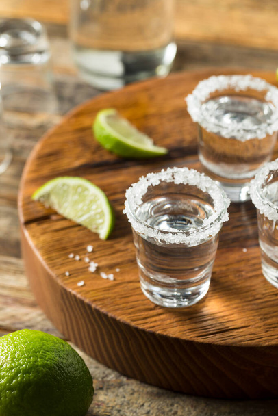 Alcoholic Tequila Shots with Lime and Salt - Fotoğraf, Görsel