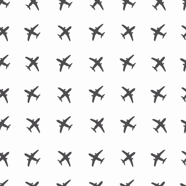 Seamless vector pattern. Airplane of gray color isolated on a white background. Vector graphics. - Vector, Image
