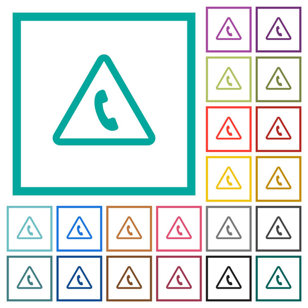 Аварийные вызовы плоские цветные иконки с квадратными рамками на белом фоне
 - Вектор,изображение