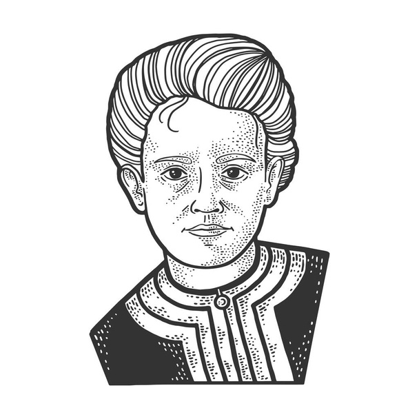 Marie Curie portrait sketch engraving vector illustration. T-shirt apparel print design. Scratch board imitation. Black and white hand drawn image. - Vector, Imagen
