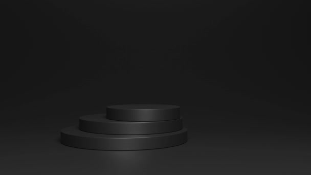 Moderno podio negro para escaparate de productos. Formas de cilindro con movimiento hipnótico. Fondo negro. Escenario vacío. ilustración de renderizado 3d
. - Metraje, vídeo