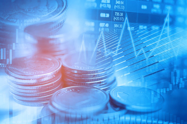 Investimento no mercado de ações negociação financeira, gráfico de moeda e gráfico ou Forex para analisar o fundo de dados de tendência de negócios de finanças de lucro. - Foto, Imagem