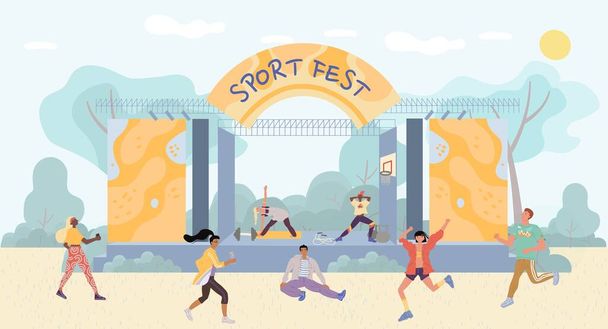 People enjoy open air sport fest entertainment - Vector, Image
