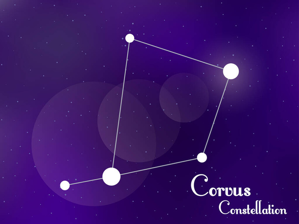 Constelación de Corvus. Cielo nocturno estrellado. Racimo de estrellas, galaxia. Espacio profundo. Ilustración vectorial
 - Vector, imagen