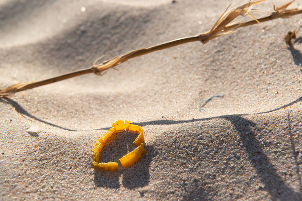 2012年9月29日ブラジル、パライバ州ジョアペソアのプラスチックとゴミの遺跡を持つビーチサンド - 写真・画像